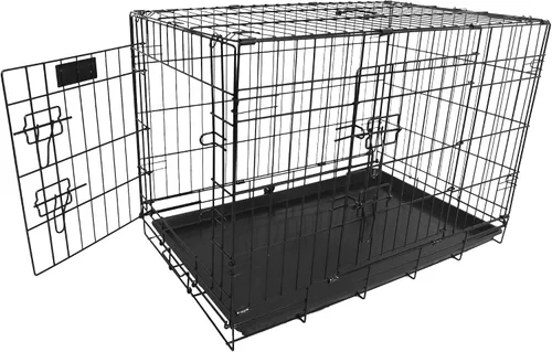 Vista 6 de BalanceFrom Elevon - Jaula plegable para perros de doble puerta con pista a prueba de fugas, 24 pulgadas