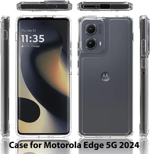 Vista 5 de Funda rígida para Moto Edge 2024 5G, transparente, delgada, rígida, híbrida, a prueba de golpes, con protector de pantalla curvo de vidrio templado