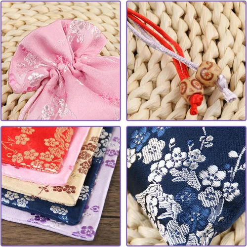 Vista 3 de 20 bolsas de seda con cordón, bolsa de joyería bordada de brocado de seda china, bolsa de joyería para boda, 4.7 x 5.9 pulgadas