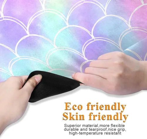 Vista 6 de Rainbow Galaxy Mermaid Scales Toalla de yoga antideslizante gruesa para niños, respetuosa con el medio ambiente, de goma, plegable, esterilla