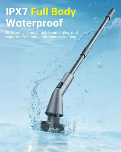 Vista 3 de VICNOVA Limpiador eléctrico giratorio, IPX7 impermeable de 2 velocidades, cepillo de limpieza inalámbrico extensible de mango largo con 7 cabezales
