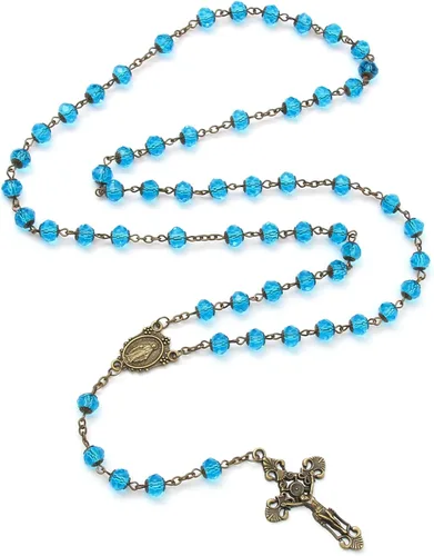 Vista 35 de KOMI Rosario de cuentas católicas para mujer, collar de cuentas de rosario con cruz de crucifijo, perlas de cristal, rosario, rosarios, católicos