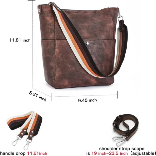 Vista 58 de BROMEN Bolsa Hobo para mujer, diseñada con cuero vegano, de hombro, bandolera