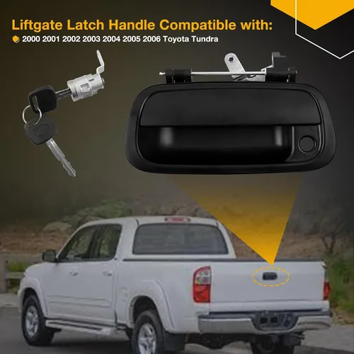 Vista 6 de Gledewen Manija de pestillo para portón trasero con cilindro de cerradura y 2 llaves, compatible con Toyota Tundra 2000-2006, reemplaza # 80867