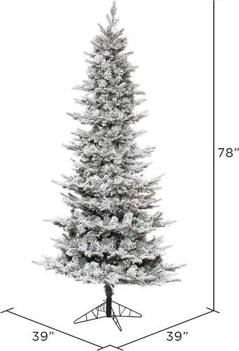 Vista 2 de Vickerman Kiana - Árbol de Navidad artificial delgado flocado de 6.5 x 39 pulgadas, sin luz, árbol sintético cubierto de nieve, decoración