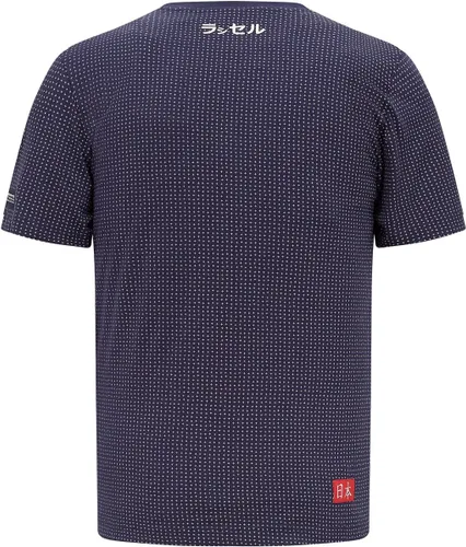 Vista 2 de Mercedes Benz F1 Edición Especial George Russell 2022 Konnichiwa Camiseta GP Japonesa, marino