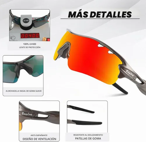 Vista 4 de BangLong Polarized UV400 Sports Sunglasses with 5 Lenses for Men Women TR90 Flexible Frame, 5 Interchangeable Lens with RX Insert, 0.9oz Sports
