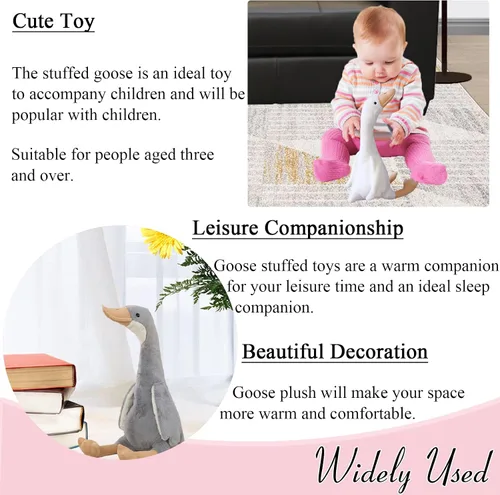 Vista 4 de zhidiloveyou Peluche de ganso de 15.7 pulgadas, juguete de cisne de peluche para niños y adultos, color blanco