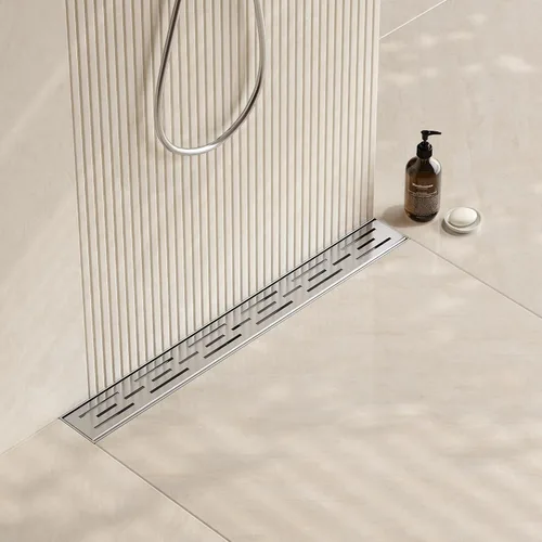 Vista 12 de Neodrain - Drenaje lineal rectangular de 24 pulgadas de latón cepillado con rejilla de patrón de ladrillo, drenaje de piso de baño de acero