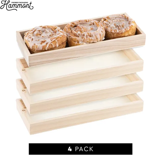 Vista 4 de Hammont Bandeja de bambú para servir de cocina, bandejas de madera ecológicas para carne, verduras, queso y charcutería, paquete de 4 bandejas