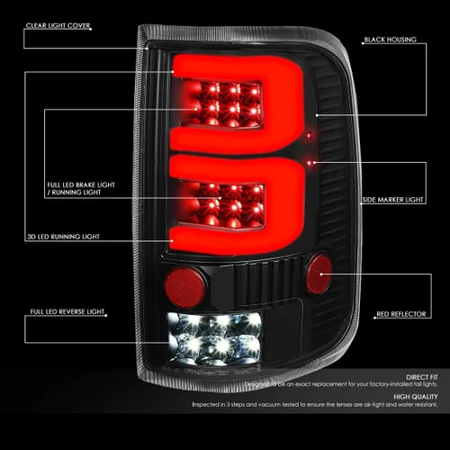 Vista 2 de DNA MOTORING TL-F15004-LED-3D-BK-CL Conjunto de luz trasera LED 3D para lado del conductor y del pasajero [compatible con Ford F150 Lobo 04-08]