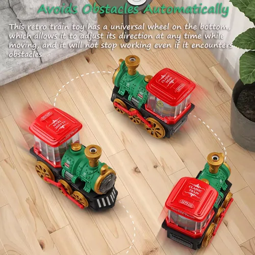 Vista 4 de Miracland Tren de vapor retro con función de pulverización de niebla, juguete locomotora vintage con rueda universal, luces y música y carro Verde