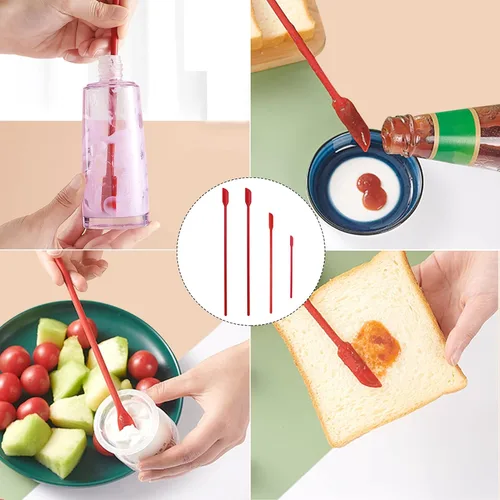 Vista 5 de Juego de 6 espátulas de silicona pequeñas de grado alimenticio con mango largo, herramienta de espátula de maquillaje resistente al calor