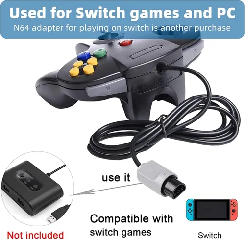Vista 3 de Classic 64 Controlador con cable Joystick para consola N64 Game System N64 (2 paquetes, negro)