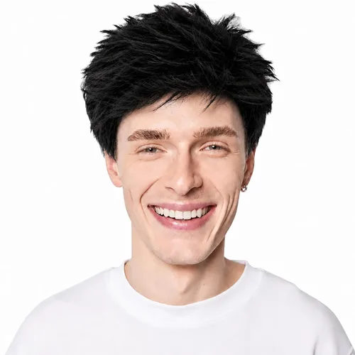 Vista 3 de Peluca negra para hombre, corta, recta, negra, en capas, resistente al calor, reemplazo de pelo sintético Negro