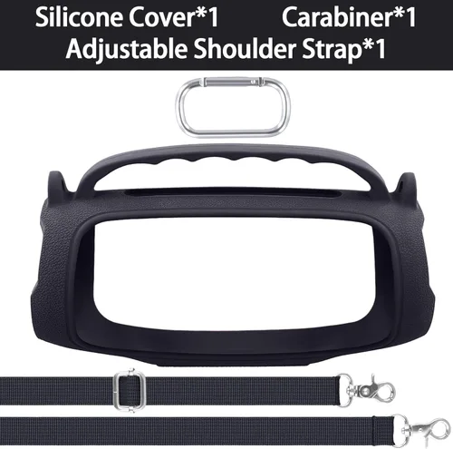 Vista 3 de Funda de silicona compatible con JBL Charge 5 Altavoz Bluetooth portátil impermeable (Cubierta de silicona negra)