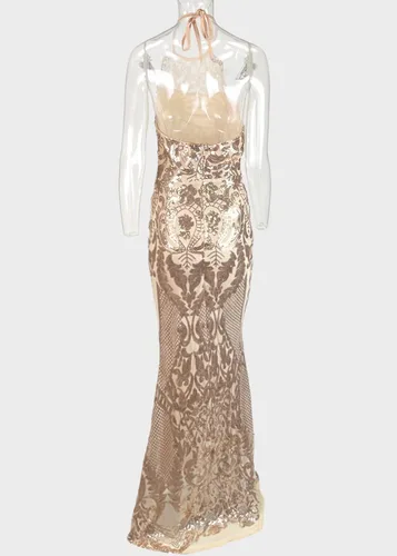 Vista 4 de Yissang Vestido de sirena de noche con lentejuelas florales para mujer