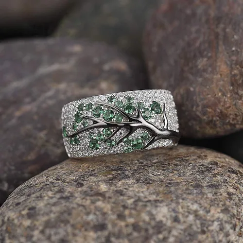Vista 4 de Santuzza Anillo de plata de ley 925 con circonita cúbica y ramas de árbol para mujer