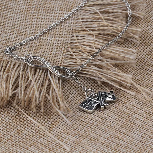 Vista 4 de Collar de banderas de carreras, collar con colgante de cadena en Y, regalo para carreras de coches y motocross, para aficionados a carreras
