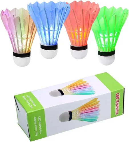 Vista 11 de Glow in The Dark Badminton Birdies,LED Badminton Shuttlecocks for Family Backyards Practice,4/5/6 PCS Nylon/Goose Feather Long Lasting Light Up