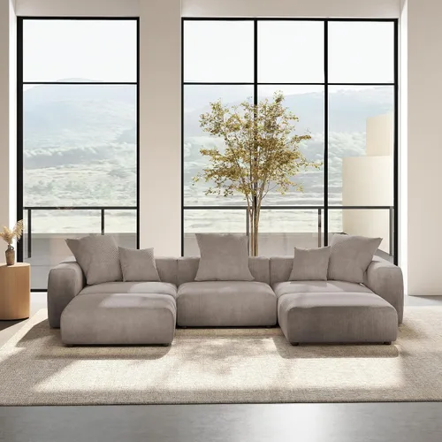 Vista 26 de Sofá seccional modular en forma de nube, sofá en L con otomano, sofá cama de 260 cm de tamaño grande, sofás cama de corduroy para sala de estar