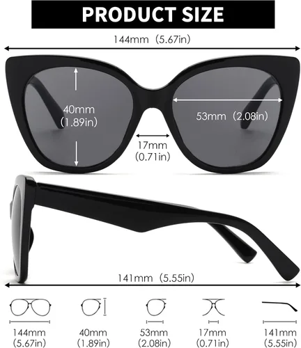 Vista 5 de JM Trendy Cat Eye Sunglasses Women, Oversized Cateye Style Round Sun Glasses UV400 Protection