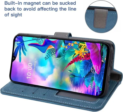 Vista 4 de Asuwish Compatible con LG G8X ThinQ V50S Thin Q Wallet Case y protector de pantalla de vidrio templado, funda abatible para tarjetas de crédito