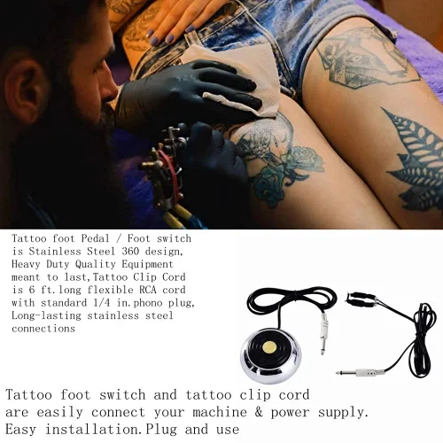 Vista 6 de Pedal de pie y cable de clip, nuevo Star Tattoo 360 GEM Pro de acero inoxidable para control de pedal de pie y cable de clip de tatuaje para máquina