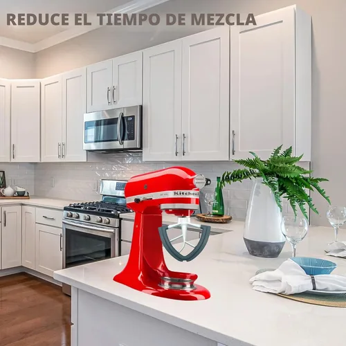 Vista 5 de Batidor de borde flexible para KitchenAid de 4.5/5 cuartos de galón con cabezal inclinable, accesorio para batidora KitchenAid, con bordes de Gris