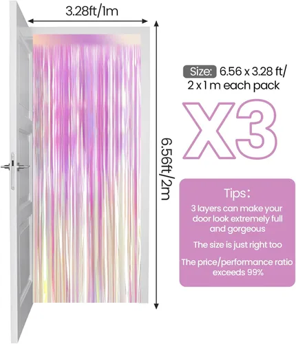 Vista 3 de Paquete de 3 cortinas de papel de aluminio metálico con flecos para fiesta de cumpleaños, telón de fondo de fotos, decoración de eventos de boda