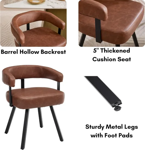 Vista 4 de DUOMAY Juego de 2 sillas de comedor de piel sintética, sillas de cocina curvadas con respaldo abierto con patas de metal, modernas sillas laterales