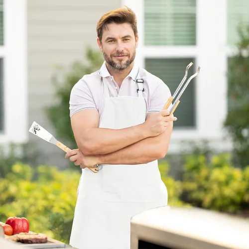 Vista 3 de Avalon Kitchen Unisex Adjustable Kitchen Apron with 2 Pockets – Chef Cooking Apron for Men & Women Blanco