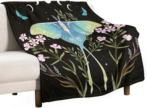 Vista 12 de Manta gótica de franela de polilla abstracta, mágica, bohemia, mariposa, esqueleto, luna, estrellas, manta estética para hombres, mujeres, niñas