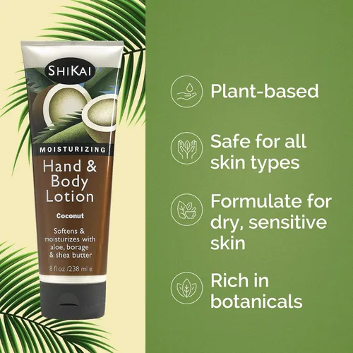 Vista 3 de ShiKai Loción de manos y cuerpo de coco (8 onzas, paquete de 2) Cuidado de la piel hidratante diario para manos secas y agrietadas Con aloe vera