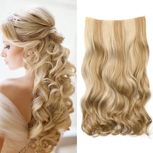 Vista 20 de REECHO Extensiones de cabello rubio, extensiones de una pieza con clip de 20" para mujer, extensiones de cabello sintético suave y natural con ondas