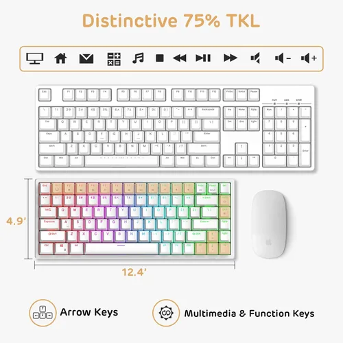 Vista 6 de RK ROYAL KLUDGE RK84 Teclado mecánico con cable RGB 75% intercambiable en caliente, teclado para juegos TKL sin llave de 84 teclas con software