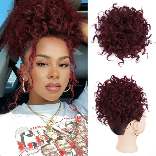 Vista 19 de Lommel Moño desordenado del pelo del pedazo natural suave rizado bollos Hairpieces (13W) Moño de pelo rizado suelto con cordón para mujer
