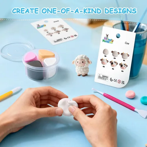 Vista 5 de CLYMENE Kit de arcilla seca al aire para niños, 12 animales de arcilla para modelar con herramientas y tutoriales, artes y manualidades, juguetes