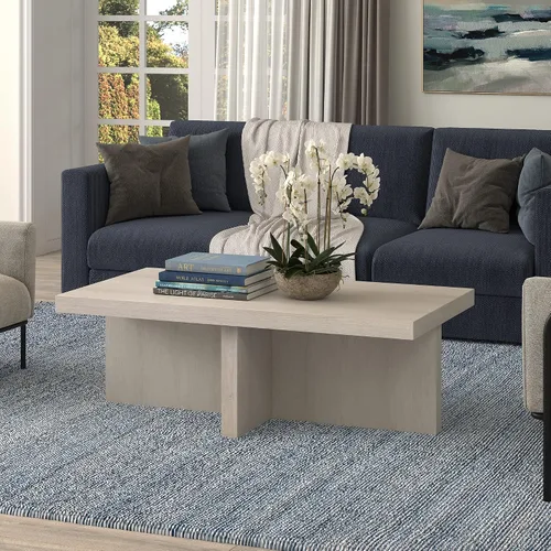 Vista 7 de Henn&Hart - Mesa de centro escandinava de 44 pulgadas, color blanco haya El estilo de pedestal atemporal se combina con una superficie generosa