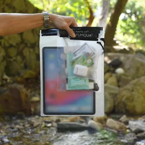 Vista 7 de YUMQUA Bolsa impermeable transparente, bolsa impermeable para documentos, soporte para pasaporte, funda hermética para mapas, bolsa impermeable a