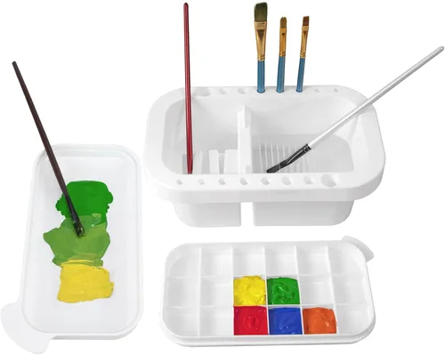 Vista 13 de MyLifeUNIT Limpiador de pinceles, soporte para pinceles y organizadores con paleta para acrílico, acuarela y pinturas a base de agua (gris)