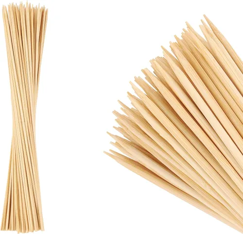Vista 10 de MalloMe Pinchos de bambú XL de 8 pulgadas, 100 unidades, palitos de bambú de 0.157 pulgadas de grosor, brochetas de madera resistentes para asar a