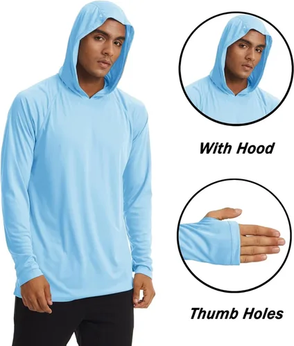 Vista 3 de TACVASEN Camiseta de manga larga con protección solar UPF 50+ Performance Senderismo Correr Sudadera con capucha de secado rápido