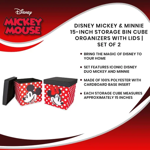 Vista 6 de Disney Mickey & Minnie - Organizador de cubos de almacenamiento de 15 pulgadas con tapas, juego de 2 Contenedor de cesta de tela, organizador