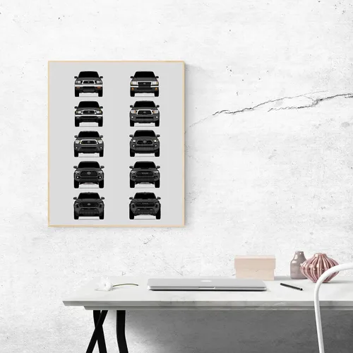Vista 8 de Custom Car Posters Póster hecho a mano compatible con Toyota Tacoma Generations e impresión de Toyota Tacoma TRD Pro SR5 – Multi, impresión satinada