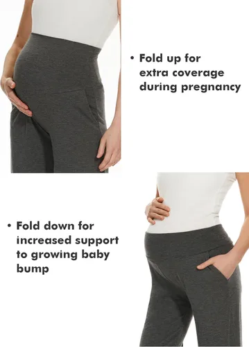 Vista 5 de Ecavus Pantalones de maternidad anchos y rectos para mujer, versátiles, cómodos, palazzo, elásticos, con bolsillos