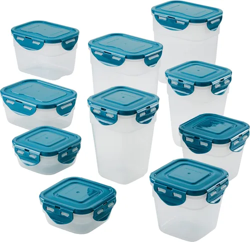 Vista 14 de Rachael Ray Juego de contenedores de almacenamiento de alimentos a prueba de fugas, 10 piezas, transparentes con tapas grises Transparente con tapas