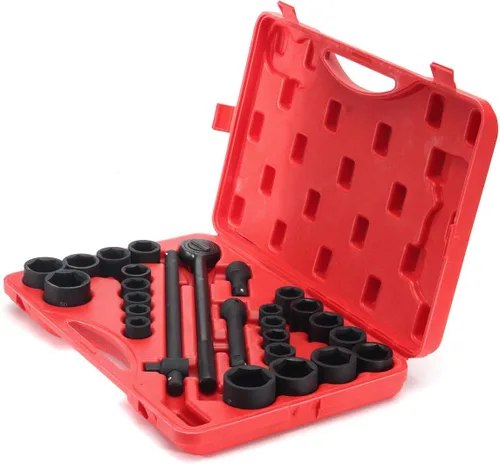Vista 2 de Juego de dados de impacto de 27 piezas de 3/4 "pulgadas de impulsión métrica SAE estándar automotriz mecánico