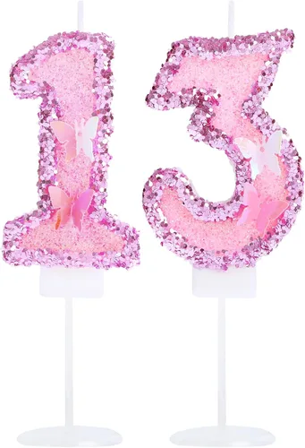 Vista 26 de Decoración de vela 3D con diseño de mariposa rosa número 10