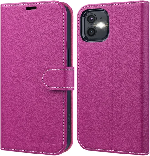 Vista 11 de OCASE Compatible con iPhone 12 Case/Compatible con iPhone 12 Pro Wallet Case, funda tipo cartera de piel sintética con tapa y tarjeteros con bloqueo